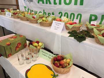 Apfel- und Birnensorten im Foyer des Landratsamtes. Foto: Landkreis Regen, Eder