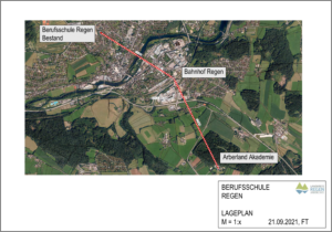 Der Bahnhof ist vom geplanten Standort 1,3 Kilometer entfernt, vom aktuellen 1,1 Kilometer.