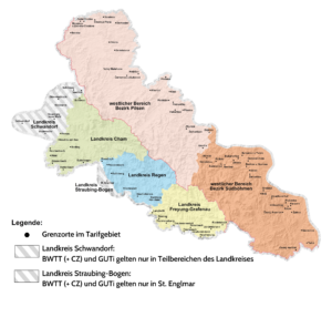 Geltungsbereich des Bayerwald-Tagesticket+CZ und GUTI. Bildrechte: Kartographie Muggenthaler