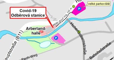 Die Teststation ist an der Arberlandhalle in Bayerisch Eisenstein. Der ehemalige Badparkplatz kann zum Abstellen des Fahrzeugs genutzt werden. Der Fußweg ist kurz. Karte: Liesa Stadler/Landkreis Regen