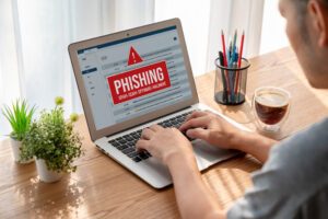 Cyber security software show alert of cyber attack for protection snugly. Danger from virus, phishing and cyber fraud.